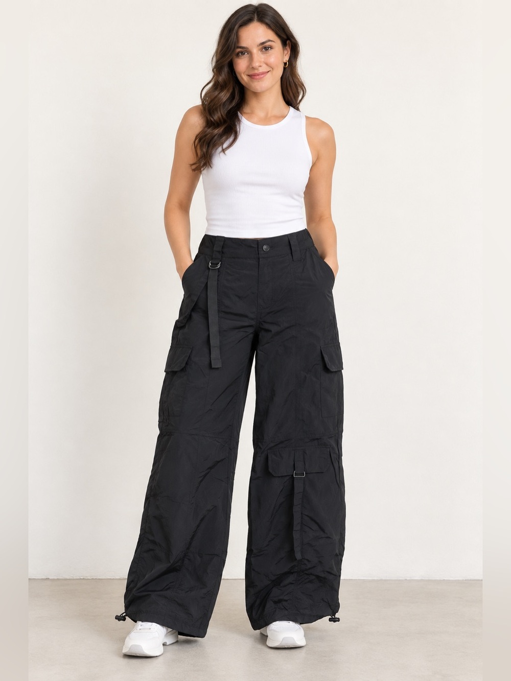No Boundaries Black Wide Leg Cargo Pants size M